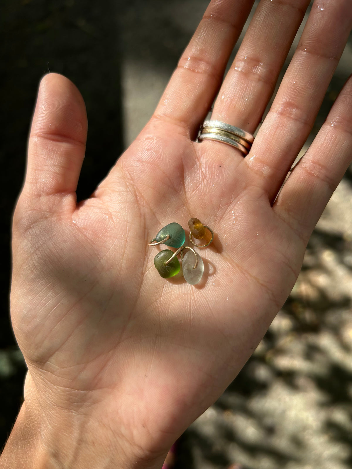 sea glass charms with 10k gold