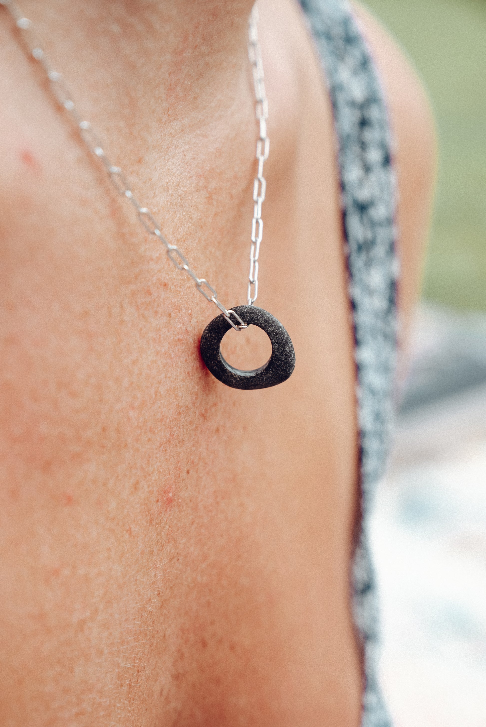 beach stone necklace 18" Dark Grey Stone1