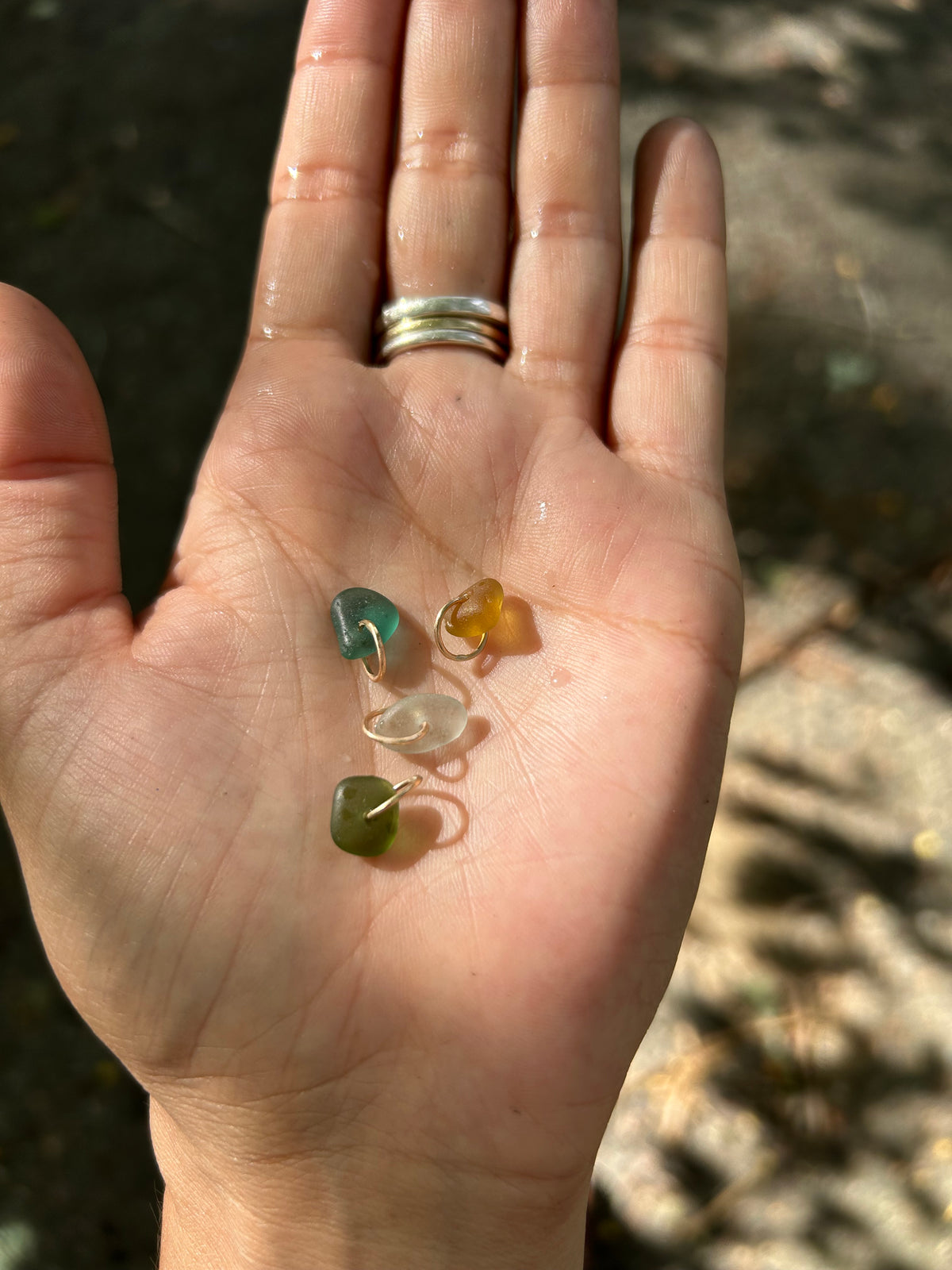 sea glass charms with 10k gold